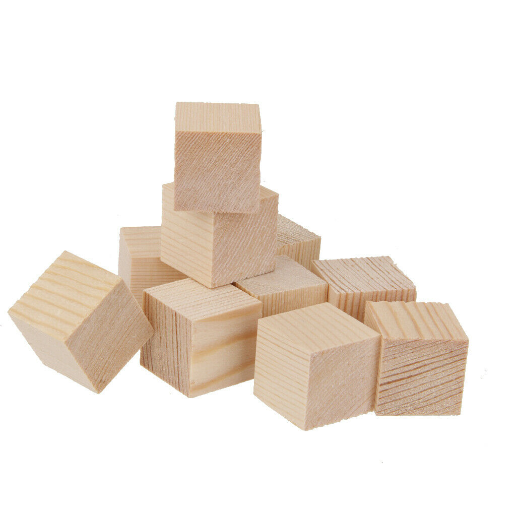 10pcs Unfinished Wood Cube Blocks for Scrapbooking Kids Crafts Gifts 25mm
