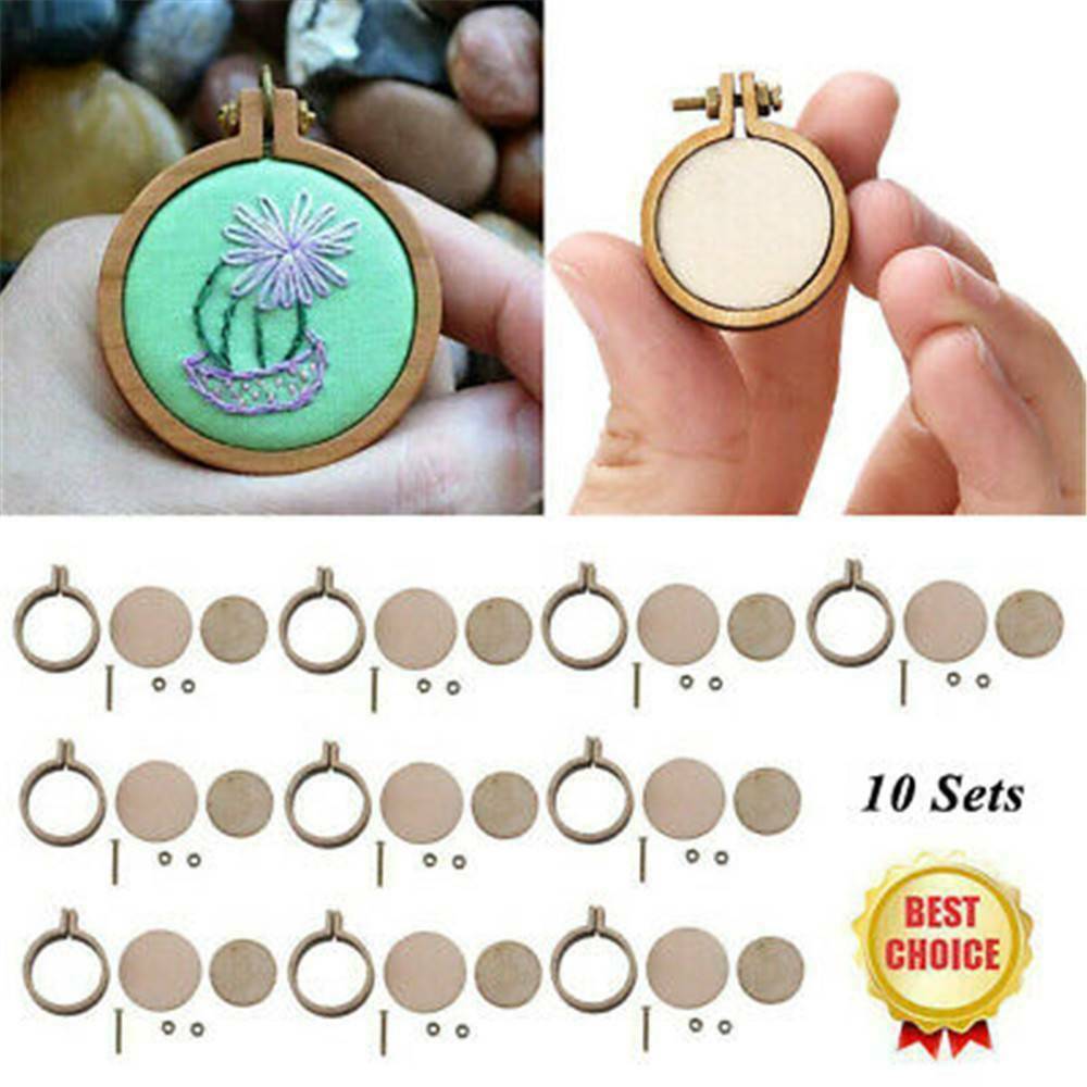 10 Sets Mini Embroidery Hoop Ring Wooden Cross Stitch Frame For Hand Craft Tool