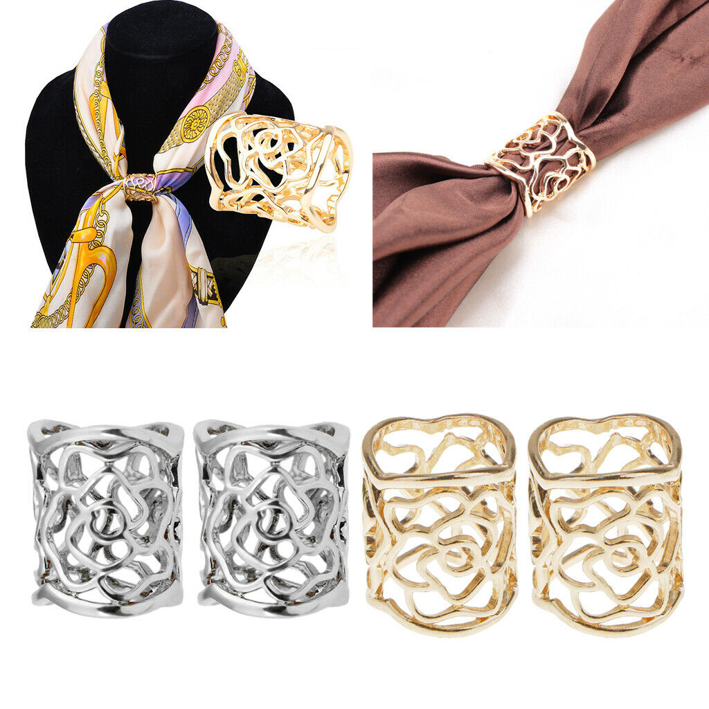 4pcs Silk Scarf Buckle Hollow Flower Scarf Ring Clip Brooch Jewelry 2 Colors