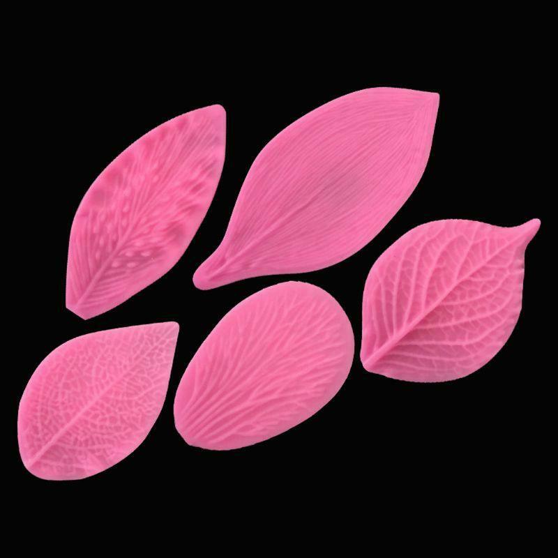 5pcs/set Leaf Silicone Mold Fondant Cake Decorating Tool Peony Rose Floral Petal