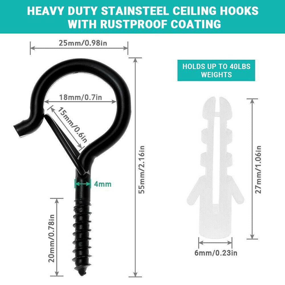 20Pcs Heavy Duty Screw-in Hooks with Windproof Safety Buckle for Hanging Clips