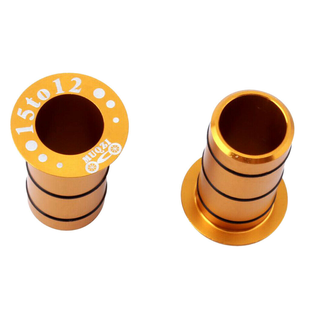 2Pcs Bike Hub Front Tube Shaft Conversion Seat Adapter 15mm to 12mm Golden