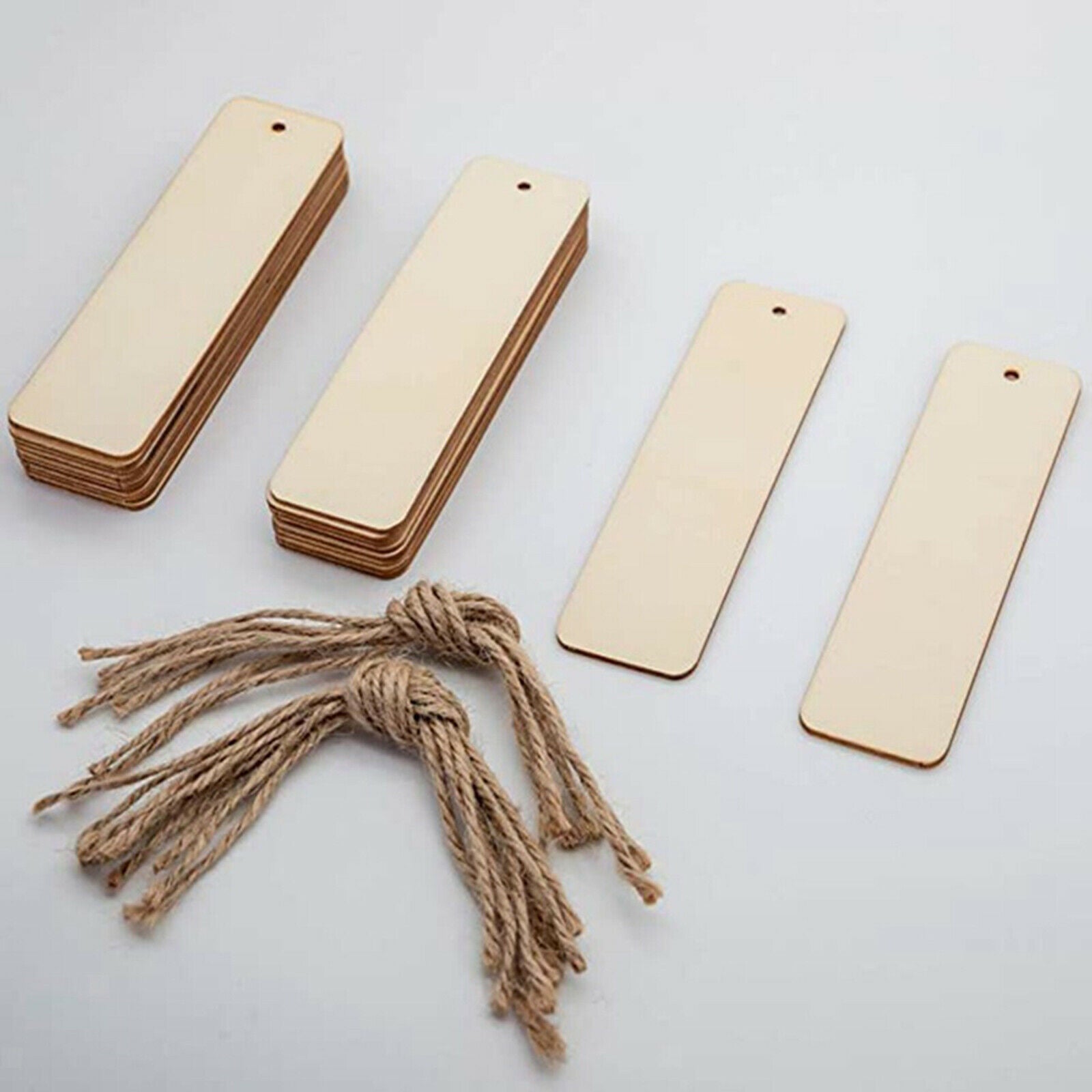 36Pieces Blank Wood Bookmarks with Holes DIY Wooden Crafts Hanging Gift Tags