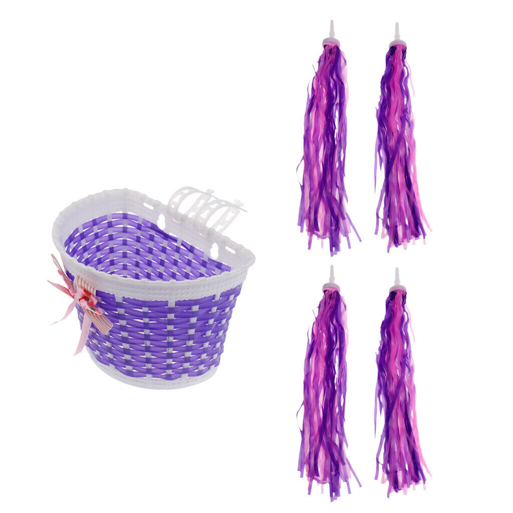 Girls Bike Decoration- Front Basket and 2Pairs Billing Handlebar Streamers