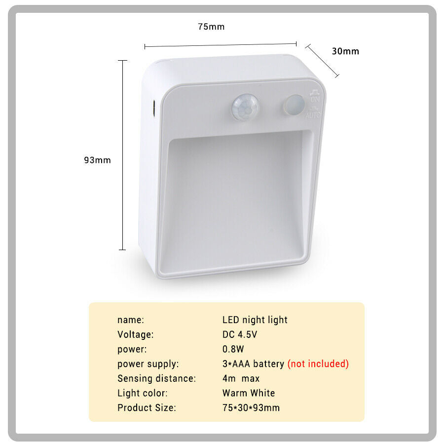 LED Wireless Step Stair Night Light PIR Motion Sensor Wardrobe Wall Warm Light