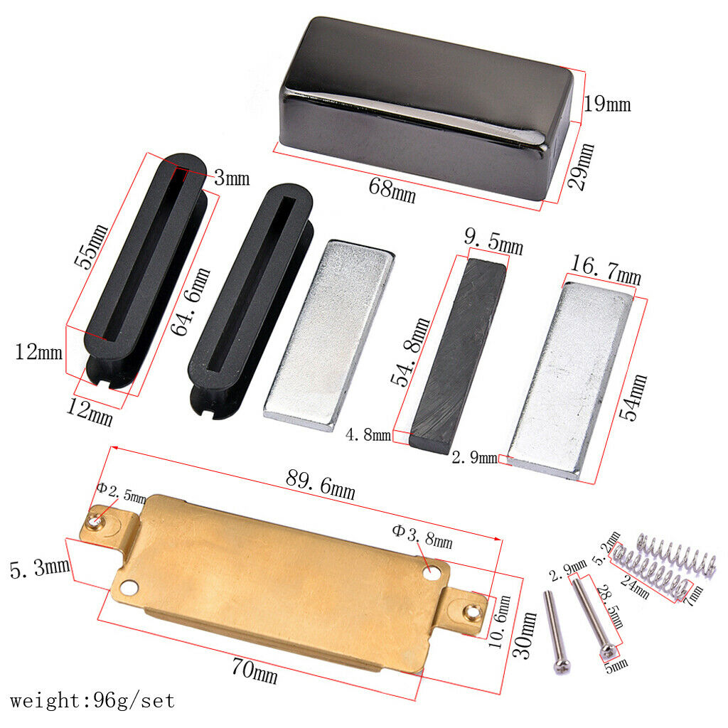 DIY Electric Guitar Humbucker Pickup Kits Brass Cover+Baseplate+Bar Magnet