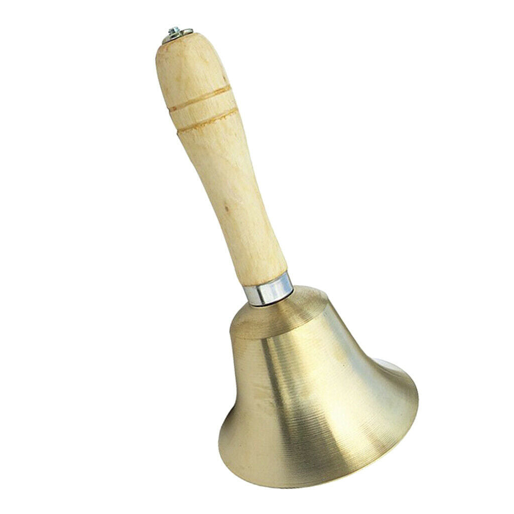 Golden Wooden Handle Copper Handbell Dinner Call Service Bell 15 x 8cm