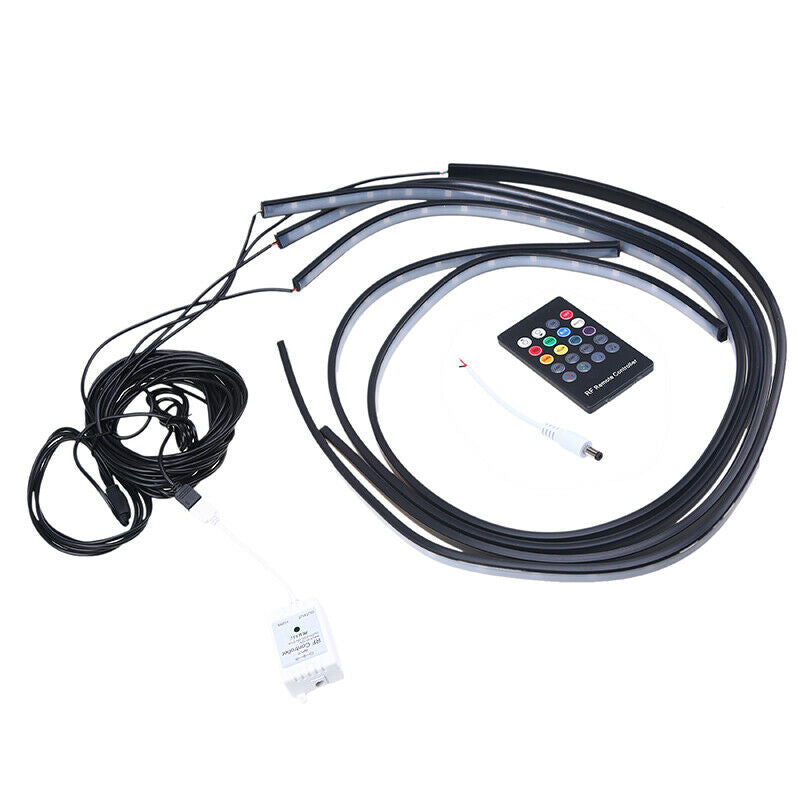 4x 12V Under Car LED Light Strips Auto Flexible Waterproof With Controller Kit