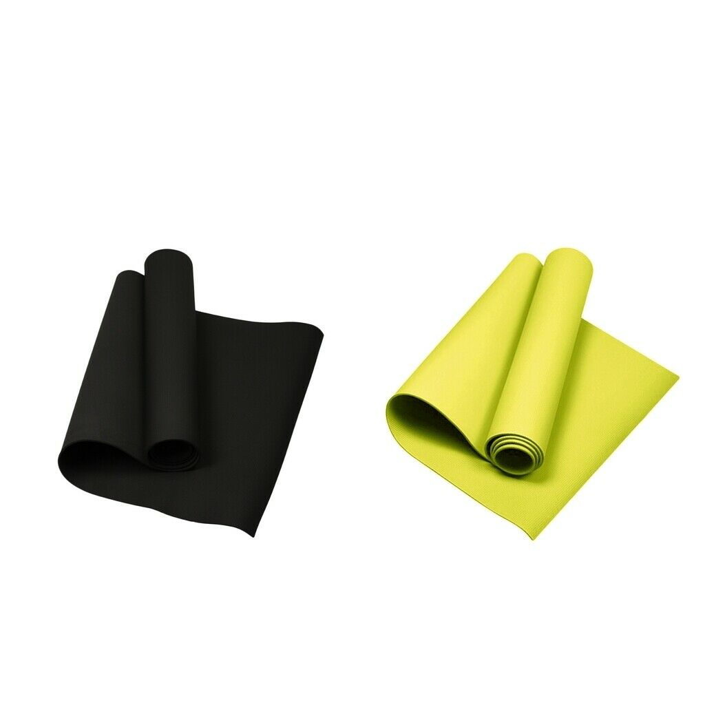 2x Yoga Mat Portable Gym Cushion Multi-purpose for Travel Beach Black+Yellow