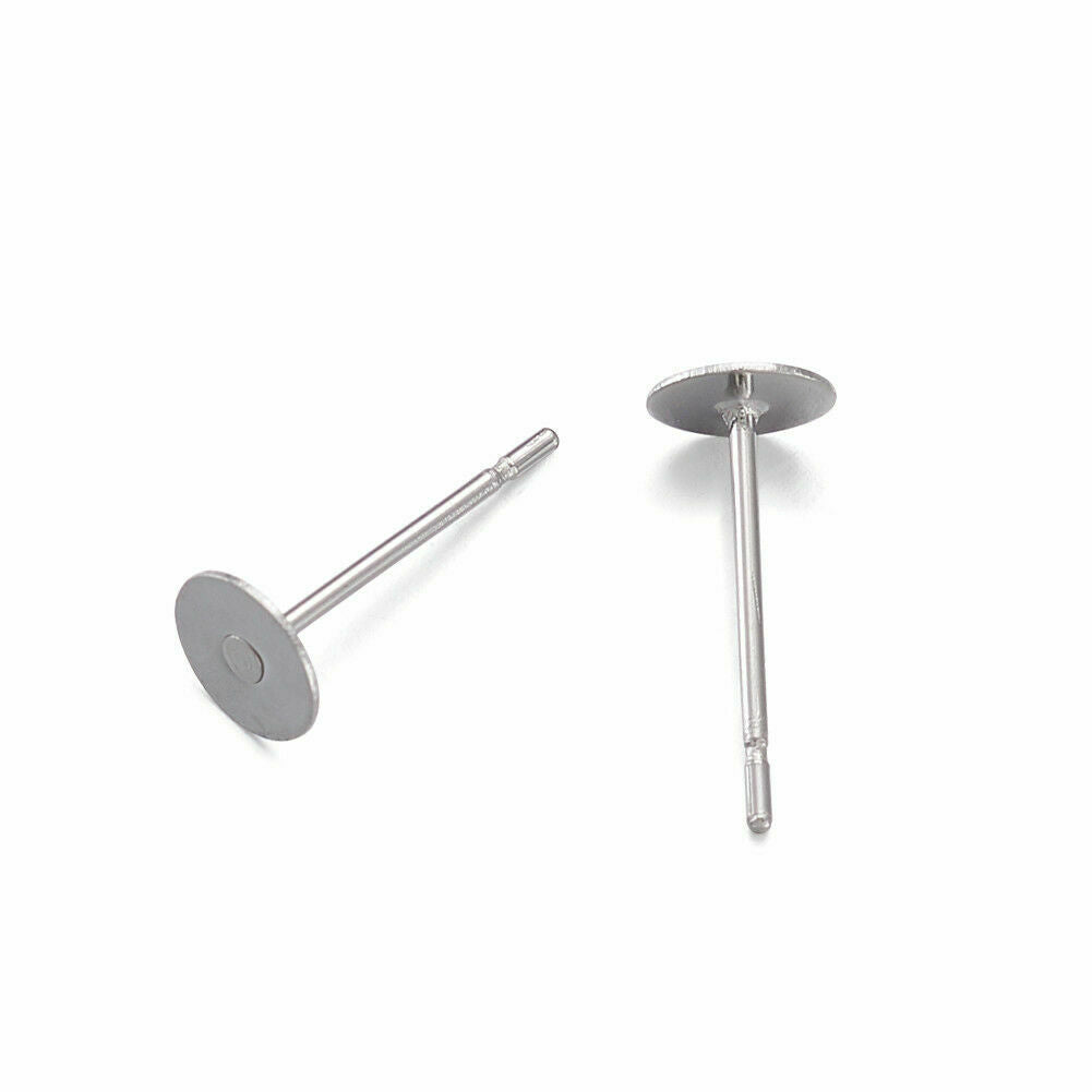 100pcs 304 Stainless Steel Flat Earring Posts Round Pad Pegs Stud Findings 5mm