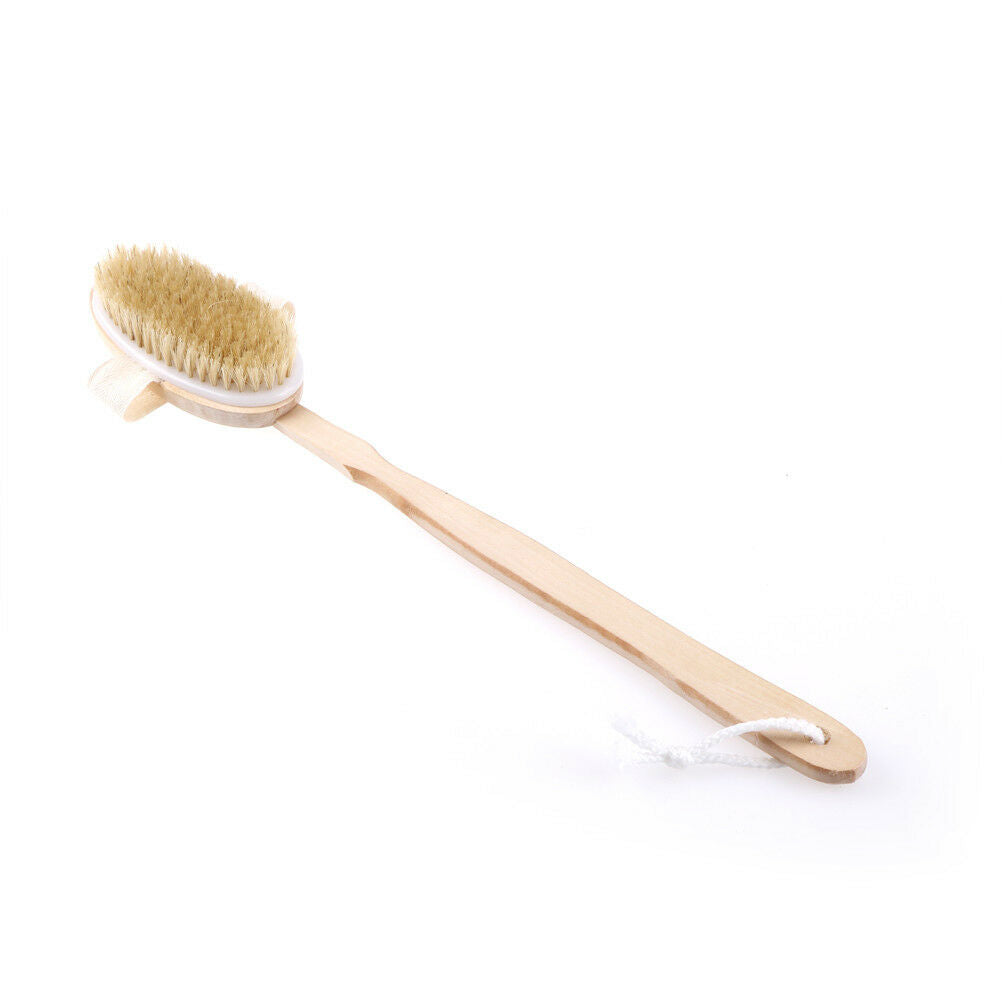 Natural Bristle Body Cleaner Brush Long Handle Wooden Spa Shower Brush ScruH Qx