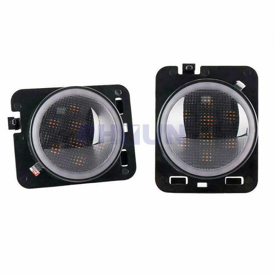 2x Car Front Fender Side Marker Light w/Halo Ring DRL For Jeep Wrangler JK 07-17