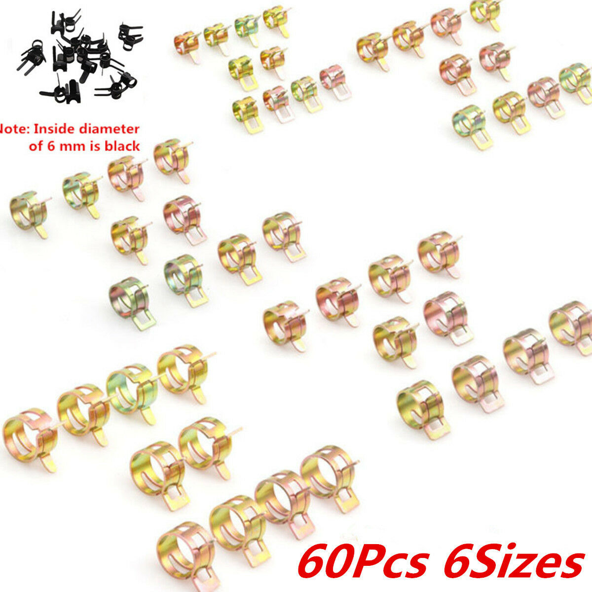 60Pcs Pipe Hose Clamping Spring Clip Fuel Line Water Pipe Clamp Air Tube 6 Sizes