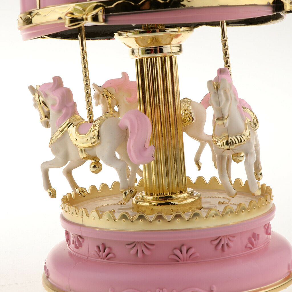 Carousel Music Box Spinning Horses Romantic Wedding Birthday Xmas Gift Pink
