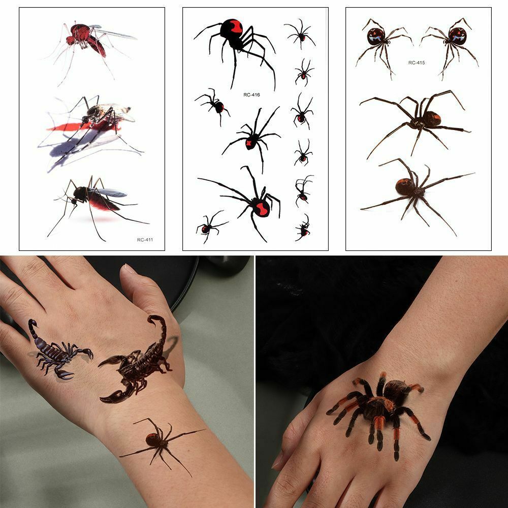 Halloween Temporary Tattoo Stickers Skin Decor Spider Scorpion Style Body Art