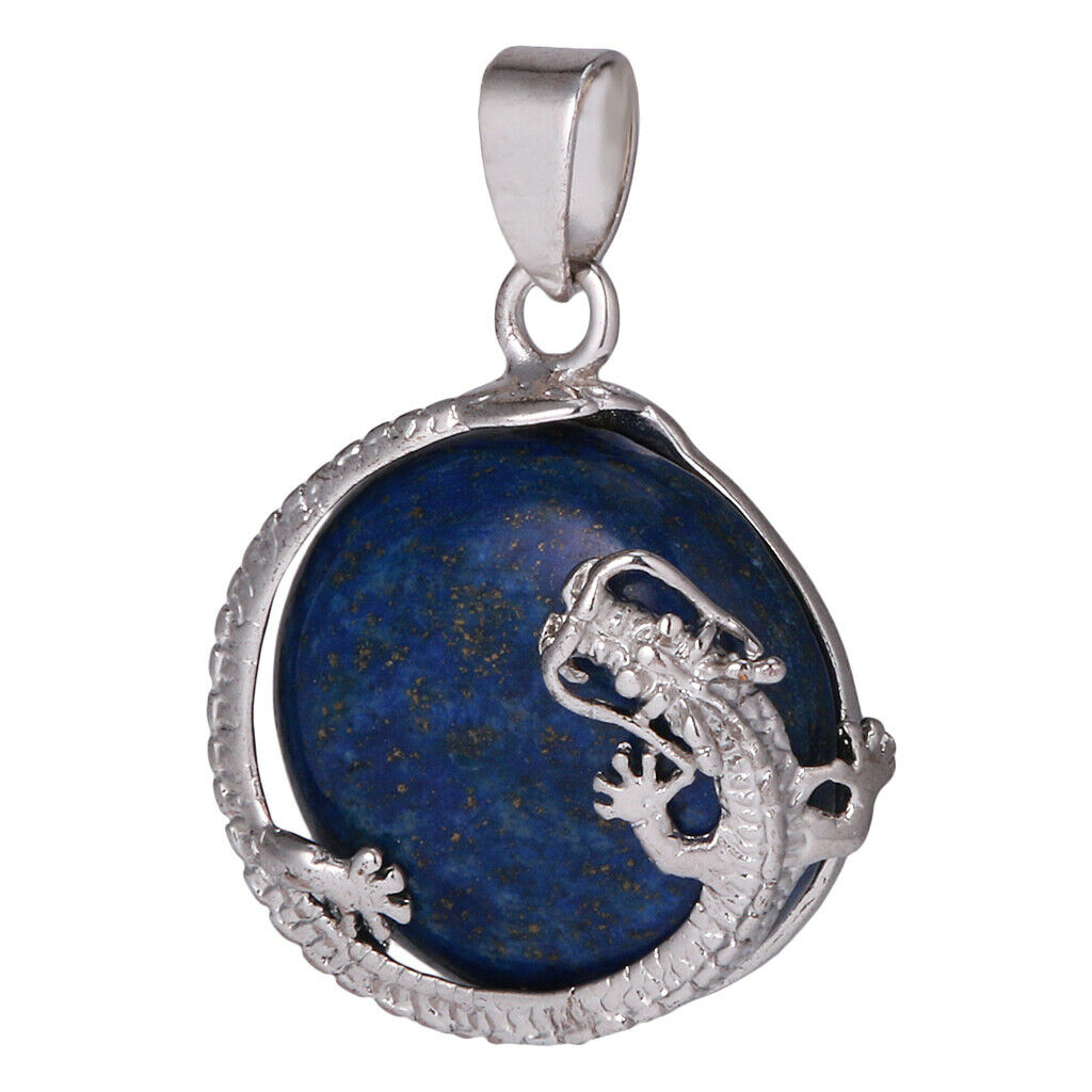 30mm Dragon Inset Gem Pendant DIY Necklace Jewelry  Cyan Tapis Lazuli