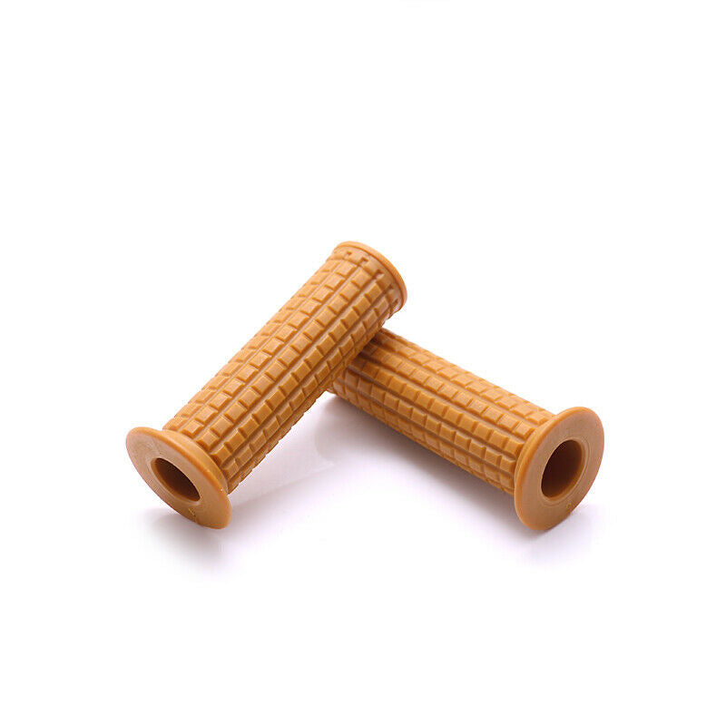 1" Handlebar Motorcycle Retro Lattice Yellow Hand Grips Rubber Handle Cafe Racer