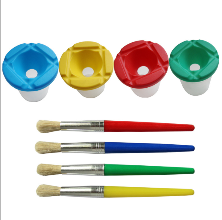Childrens 4x Non Spill Paint Pots For Kids Assorted Coloured Lids Art and Crafts