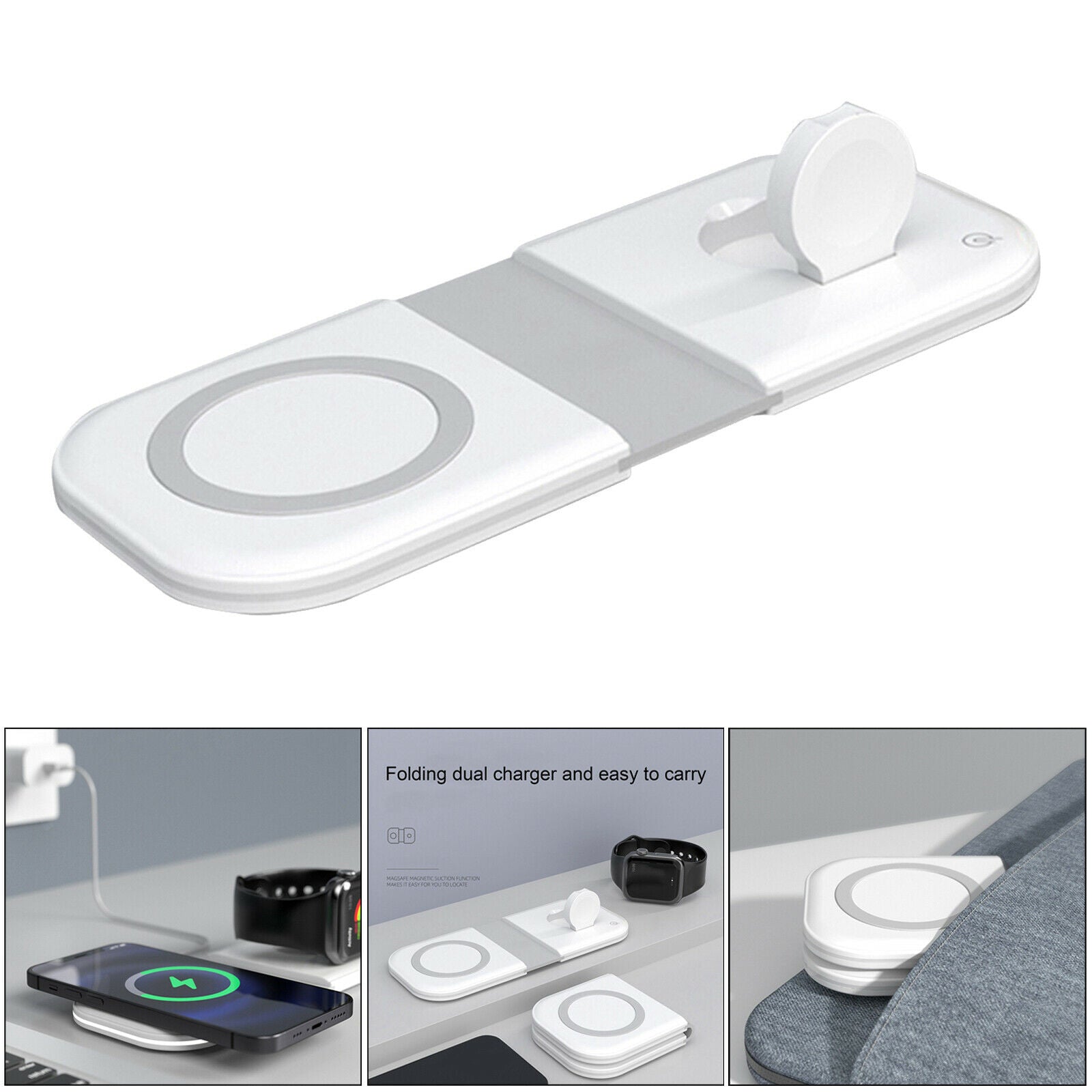 2-in-1 Foldable Fast Charging Qi Dual Magnetic Wireless Charger Stand Dock