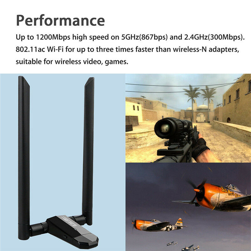 1200Mbps Long Range AC1200 Dual Band 5GHz Wireless USB 3.0 WiFi Adapter AnteDEAU