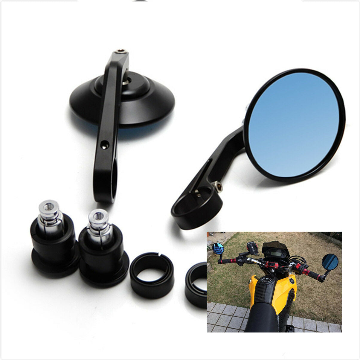 2PCS Motorcycle Round 7/8" Bar End Rearview Side Mirrors For Bobber Cafe Racer