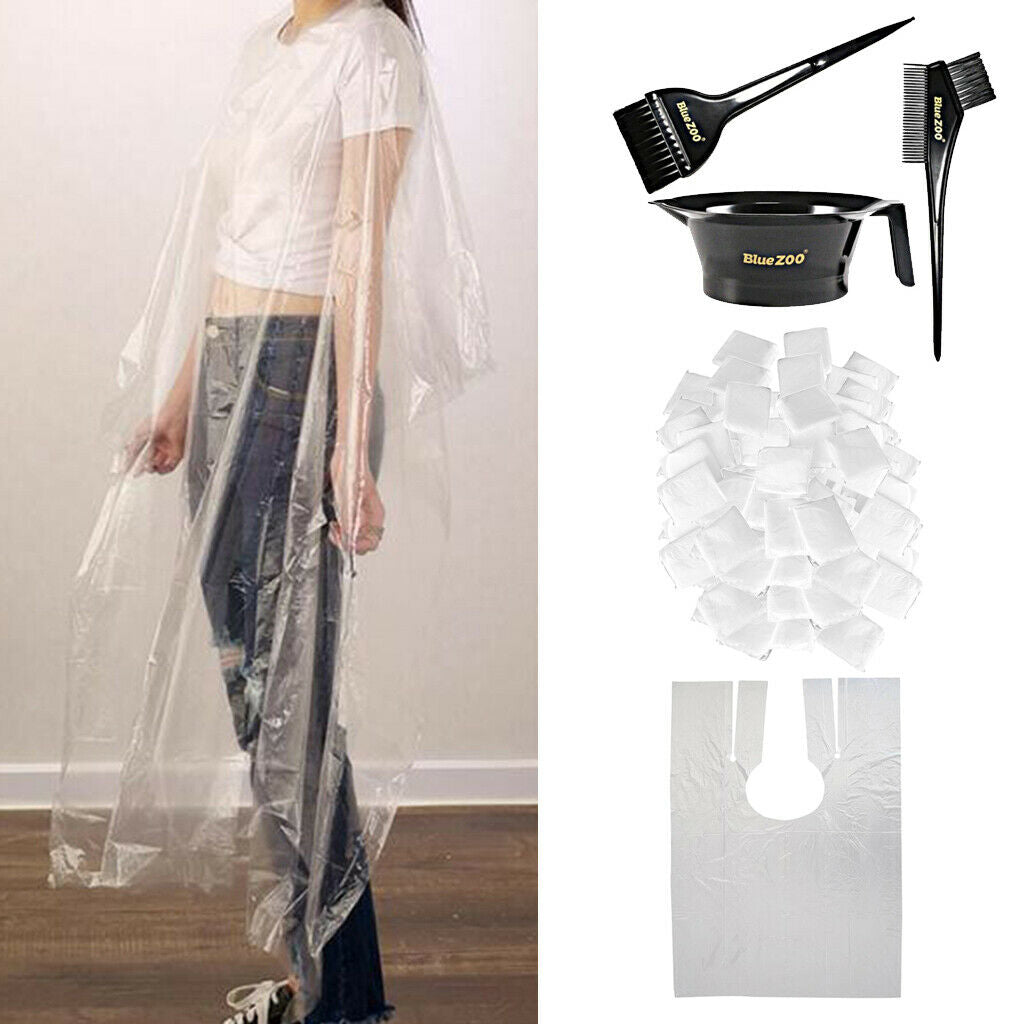 200x Waterproof Disposable Hair Capes Apron & Hair Dye Set Dyeing Comb Bowl