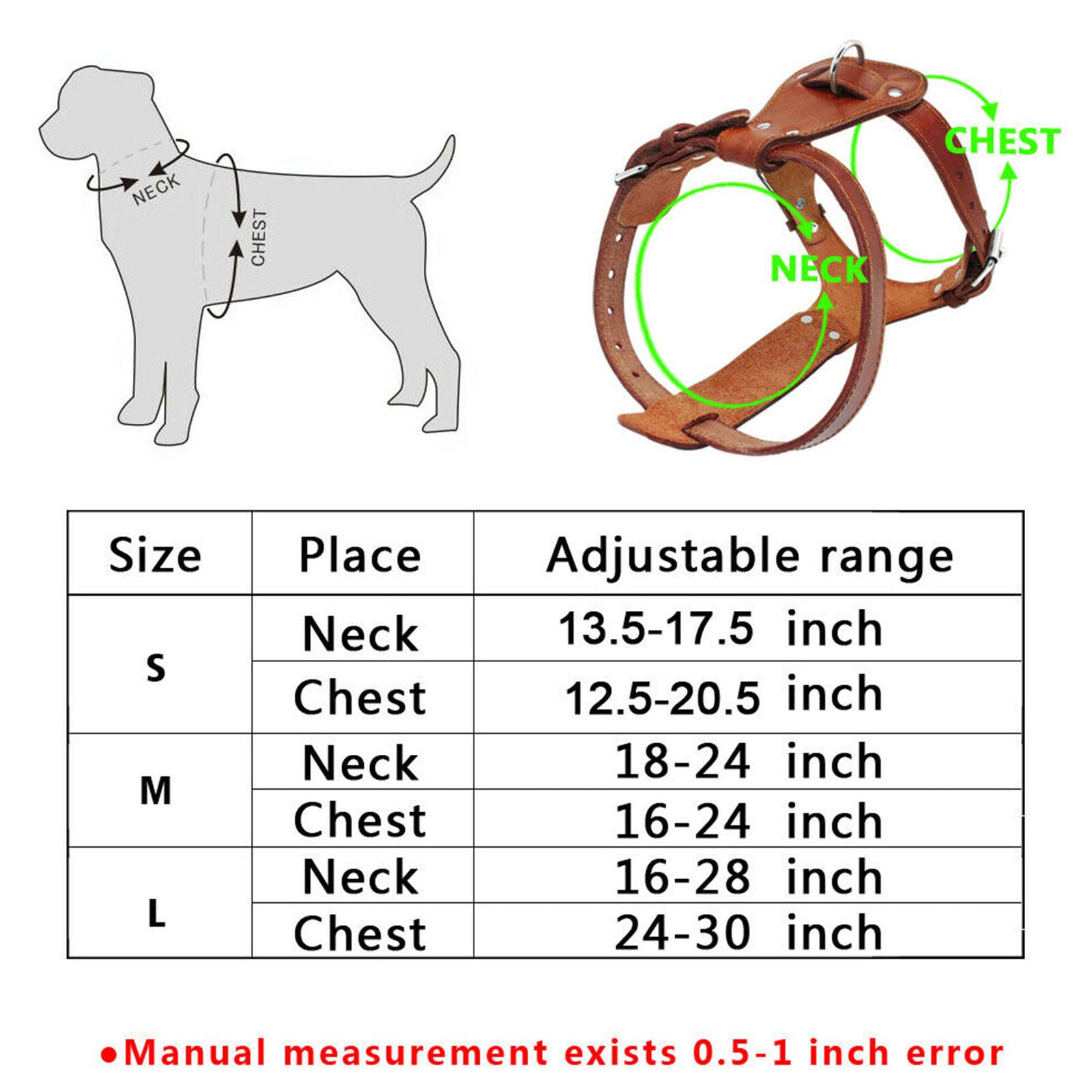 Leather Dog Harness Small Large Pet Vest Heavy Duty for Pit Bull Boxer
