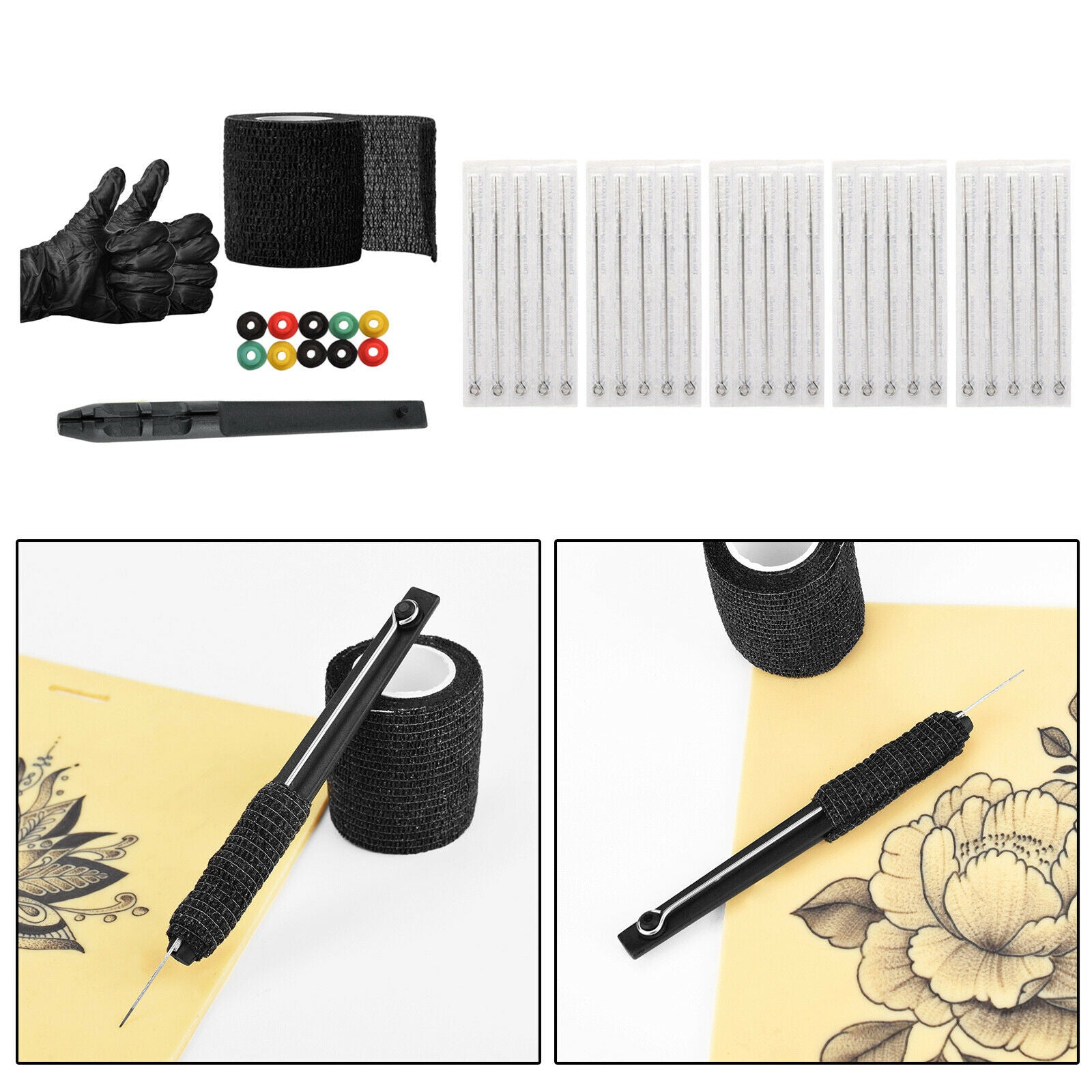 Hand Poke & Stick Tattoo Kit Tattooing Supply with Needles Bandage Tape safely