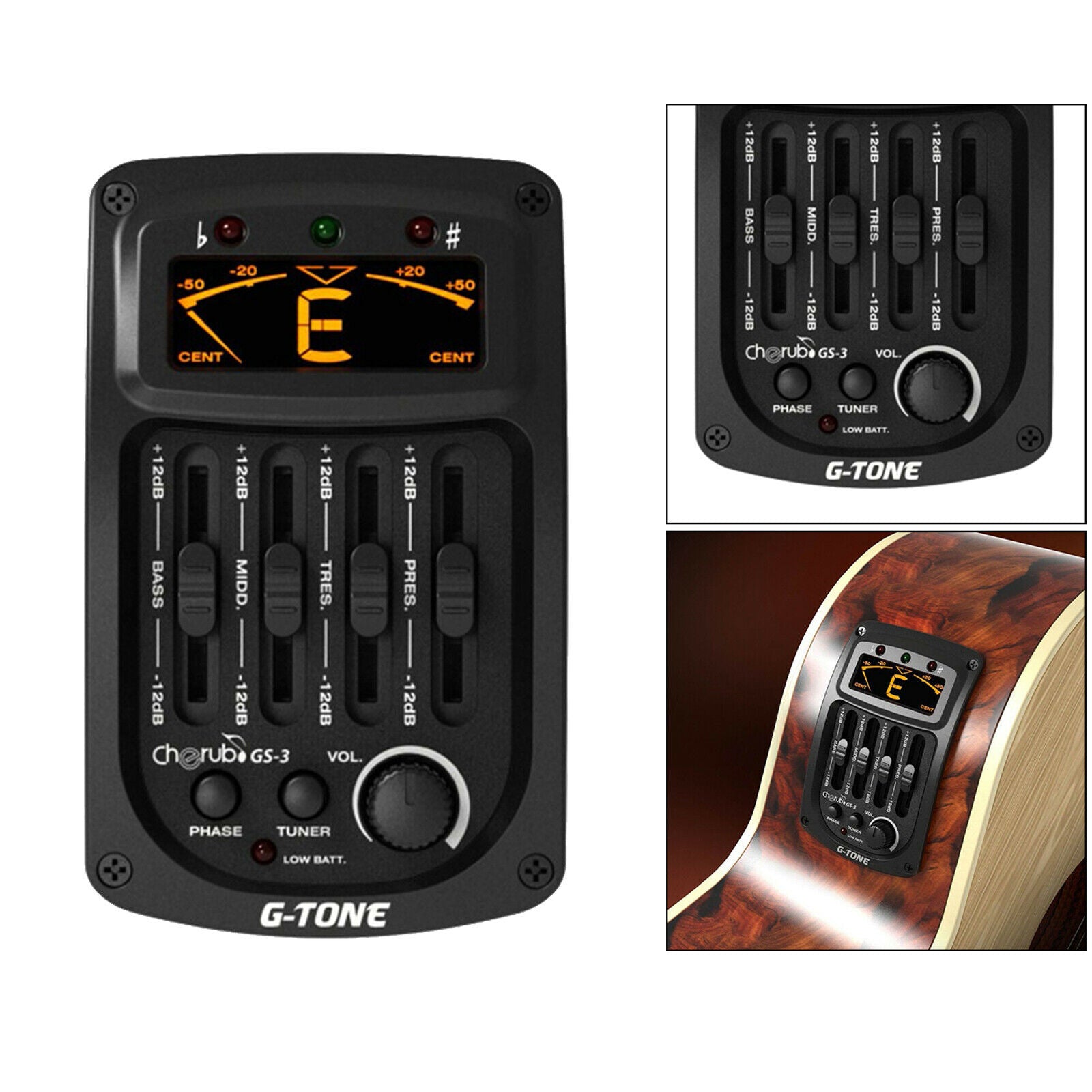 Guitar 4-band Preamp Piezo Pickup Equalizer Tuner System with LCD Display