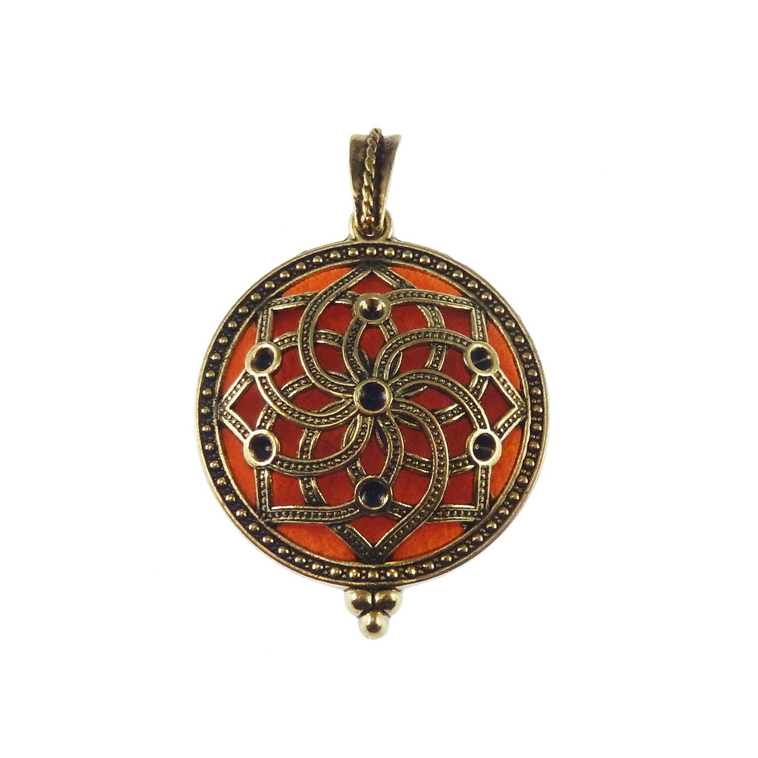 2 Retro Bronze Round Brass Locket Hollow Flower Pendant Perfume Diffuser 43*35mm