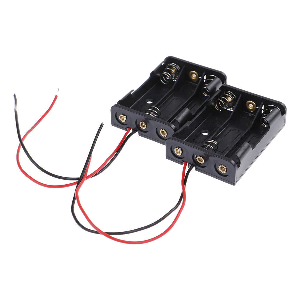 2 Pcs black plastic battery holder case wired for 3 x AAA 4.5v with lead .l8