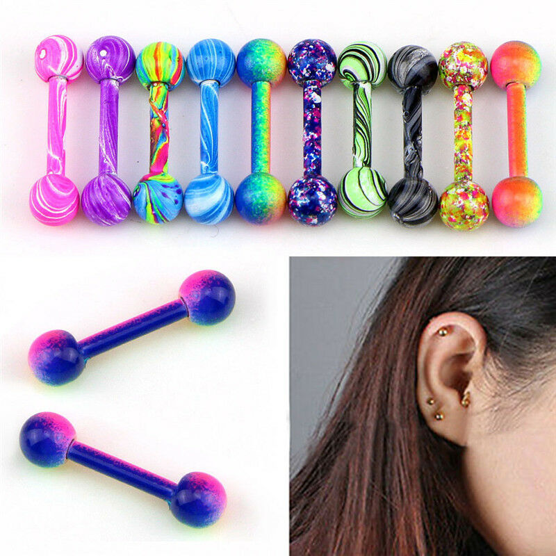 10 Pcs Stainless Steel Barbell Ear Stud Tragus Cartilage Helix Earrings Pierc SJ