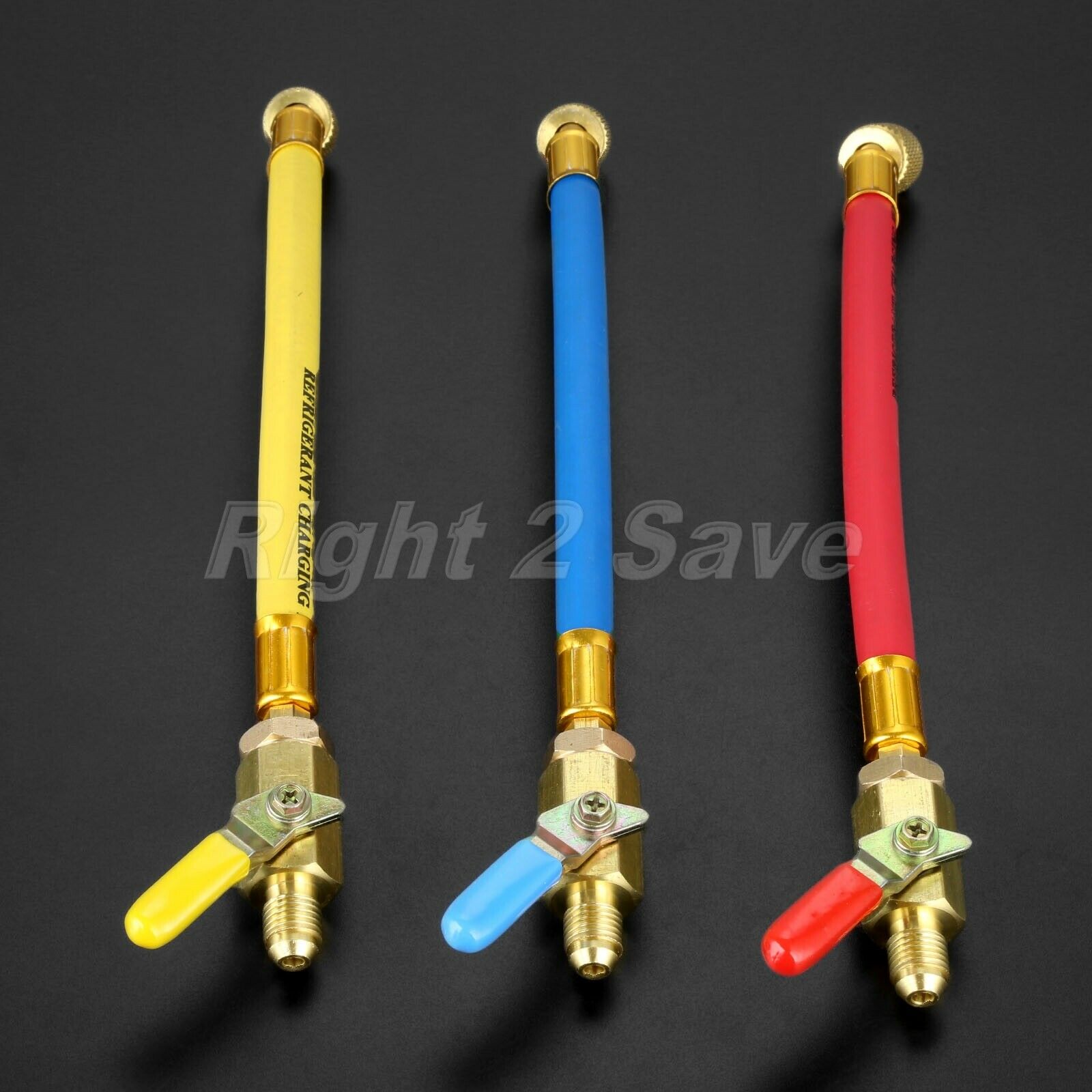 3Pcs Car Ball Valve Short Charging Hoses Refrigerant HVAC AC Tool 9.8" Kit