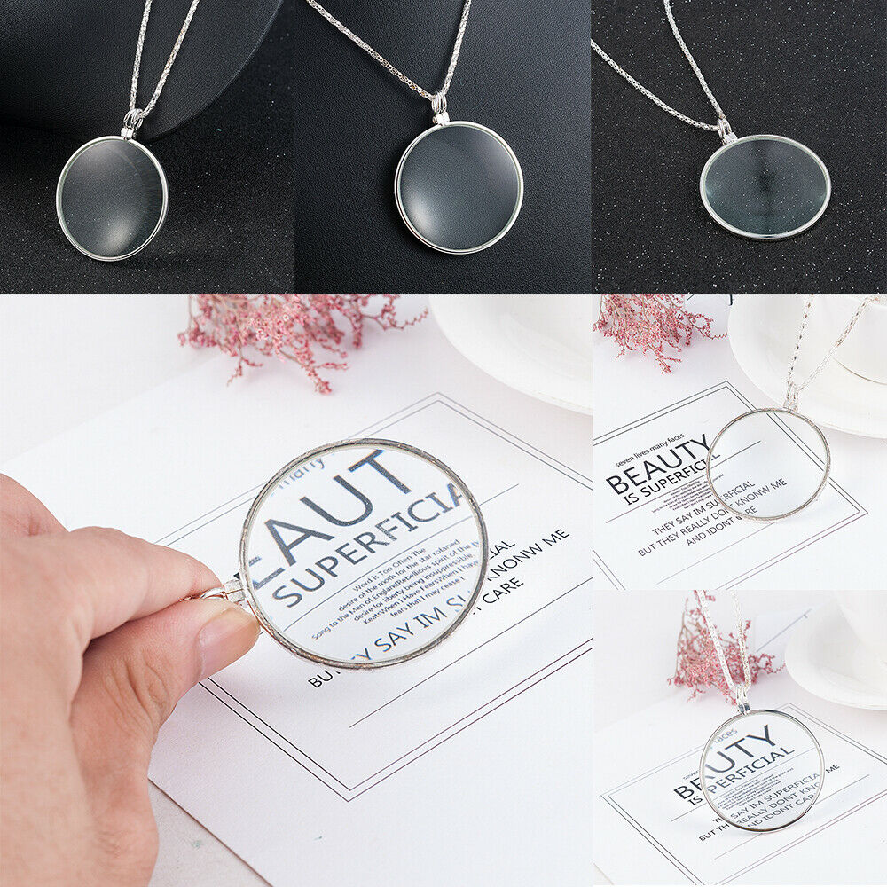 5X Magnifier Round Reading Magnifying Glass Lens Pendant Long Chain Necklace USA