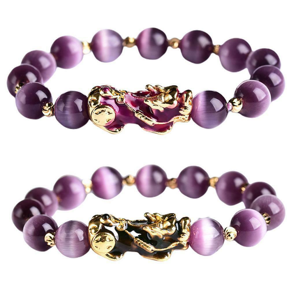 2 x Feng Shui Plated Pi Xiu Bracelets Women Men Elastic Good Luck Wealth