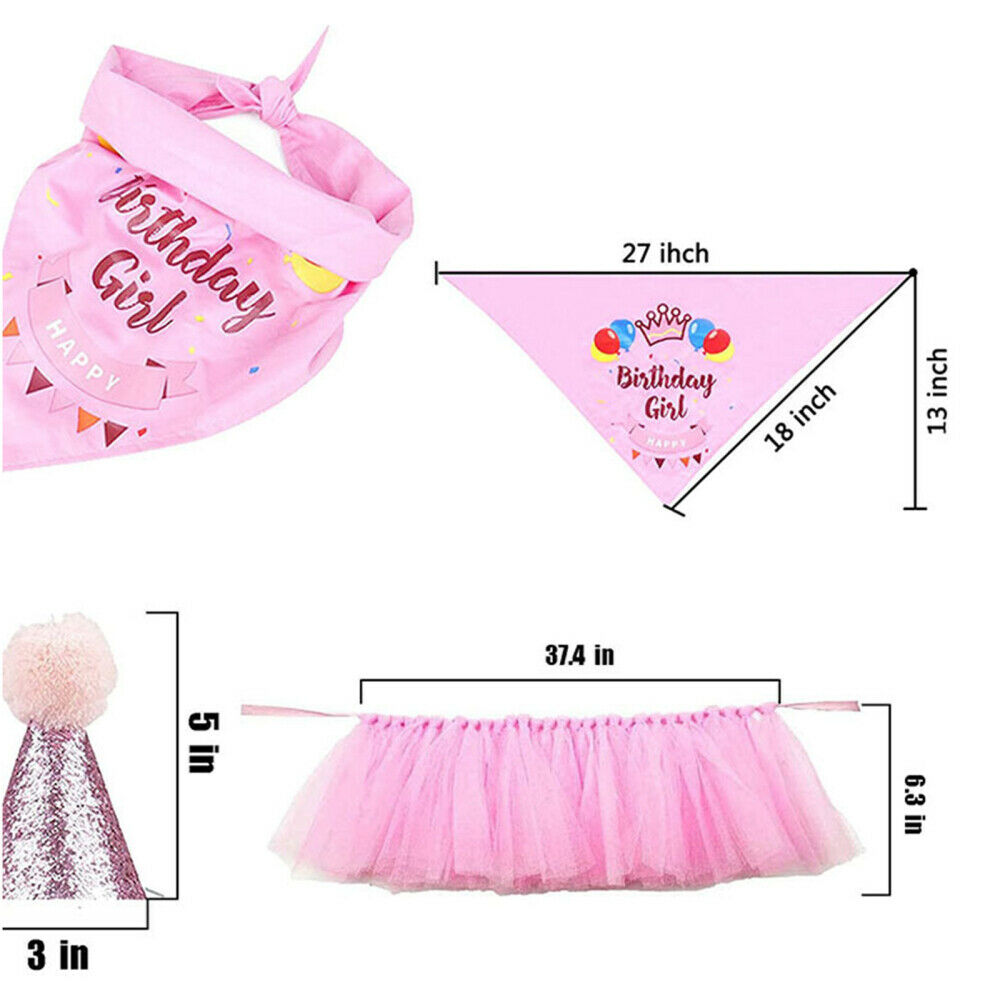 Pet Dog Happy Birthday Party Supplies Pink Themed Balloons Banner Hat Skirt