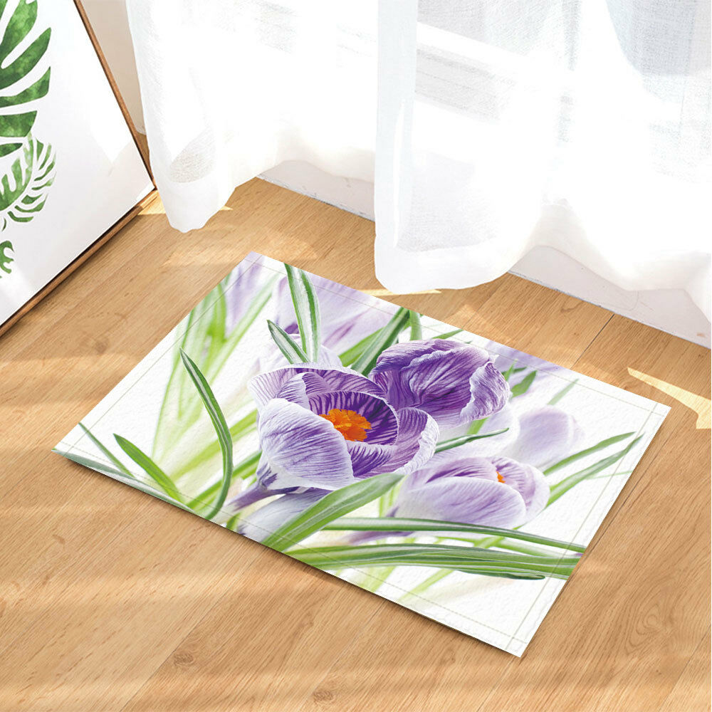Iris Flower Purple Botany Plant Bathroom Rug Non-Slip Floor Door Mat Flannel
