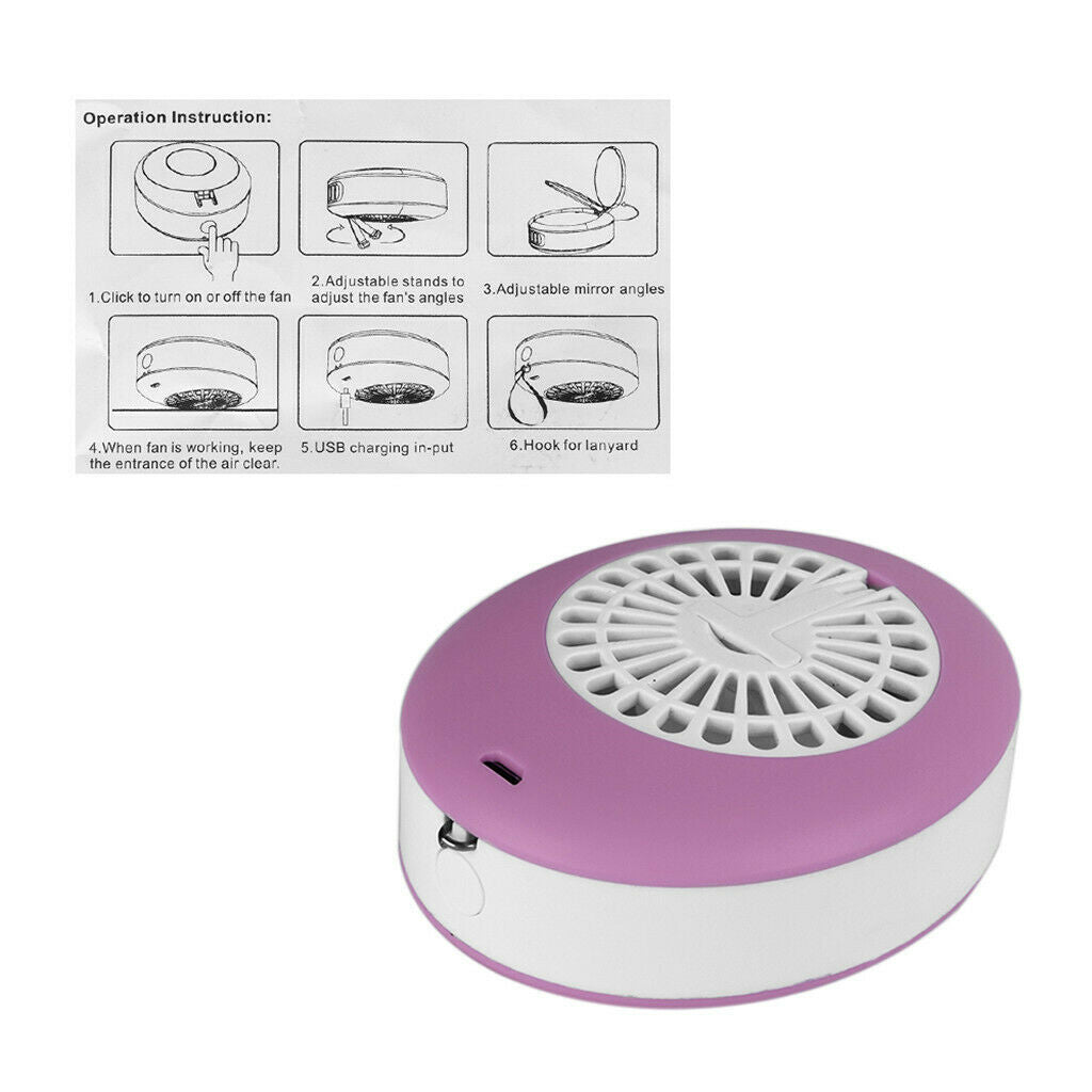 Mini Eyelashes Dryer Electric Air Conditioning Fan Nail Blower w/ Mirror Pink
