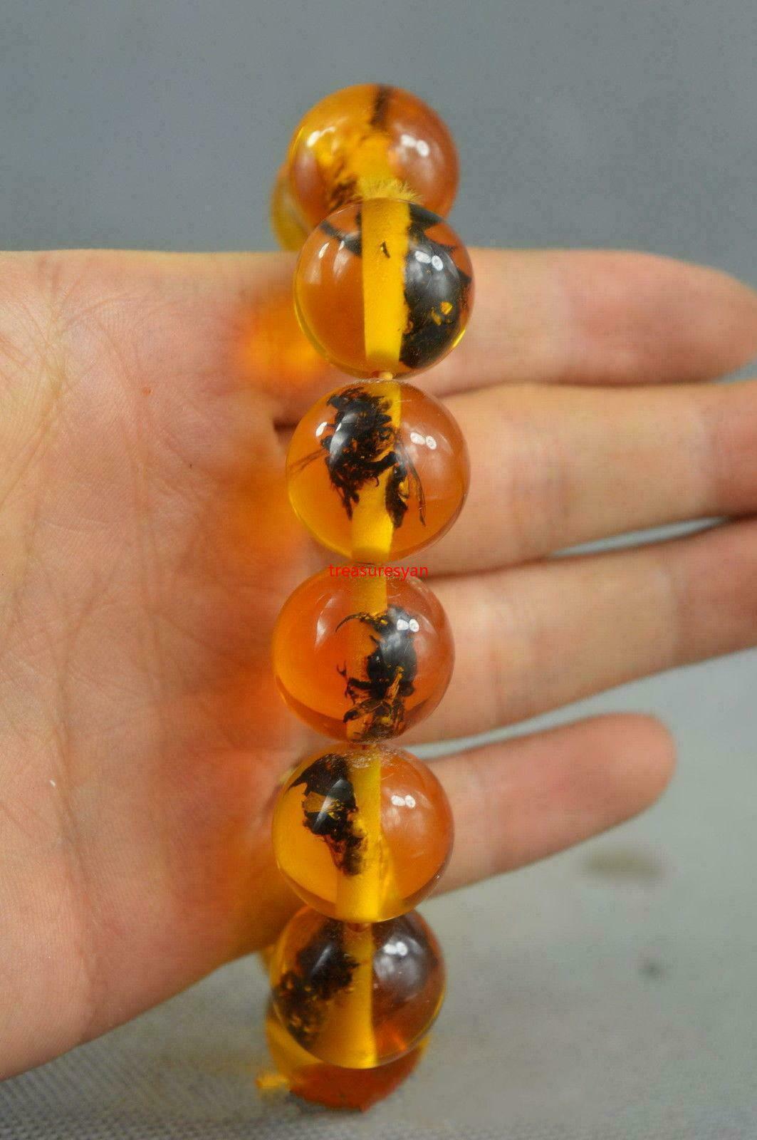 Collectible Handwork Amber Inner Inlay Insect Exorcism Auspicious Lucky Bracelet