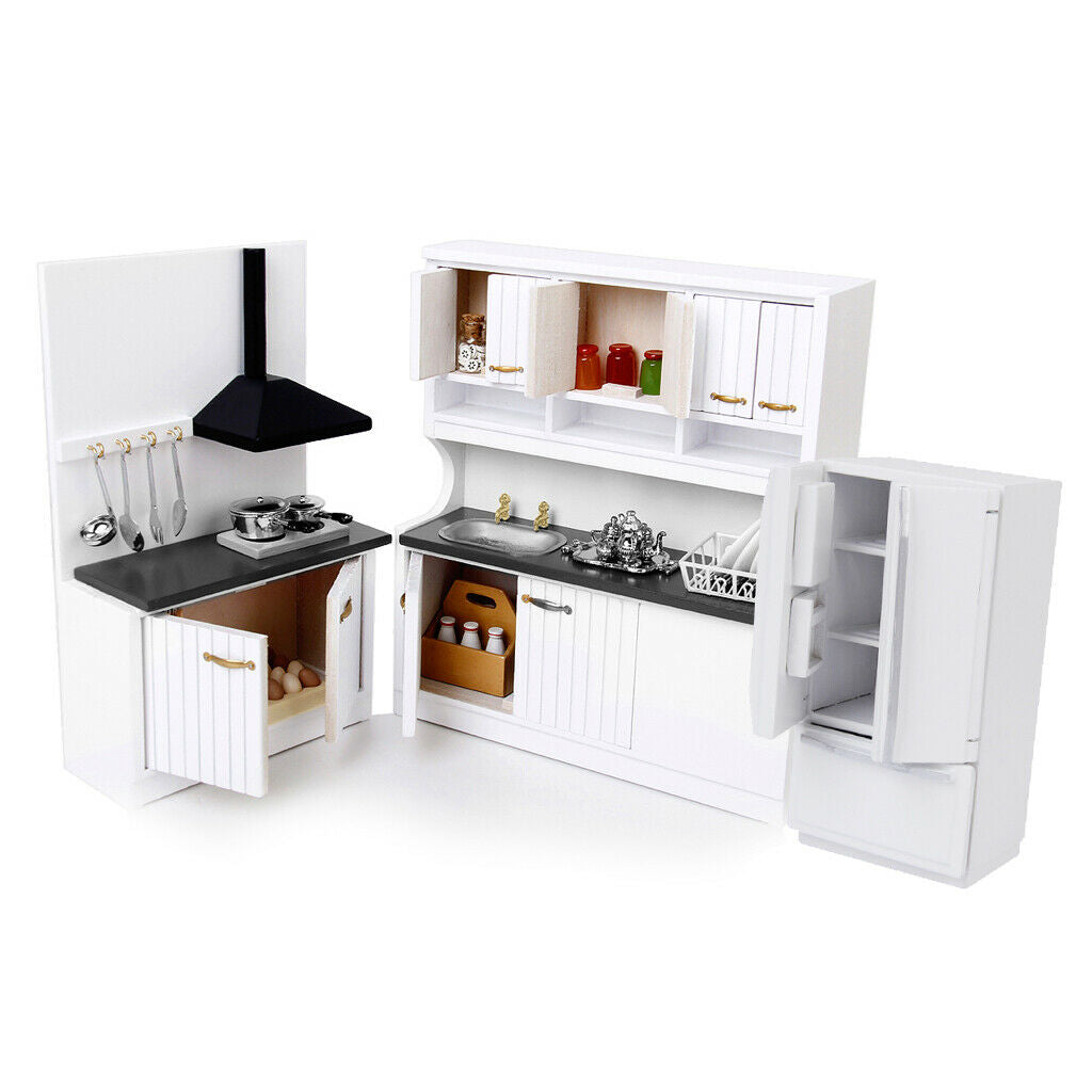 1/12 Wood Wooden Miniatures Cabinet White Cupboard Decoration Accessories