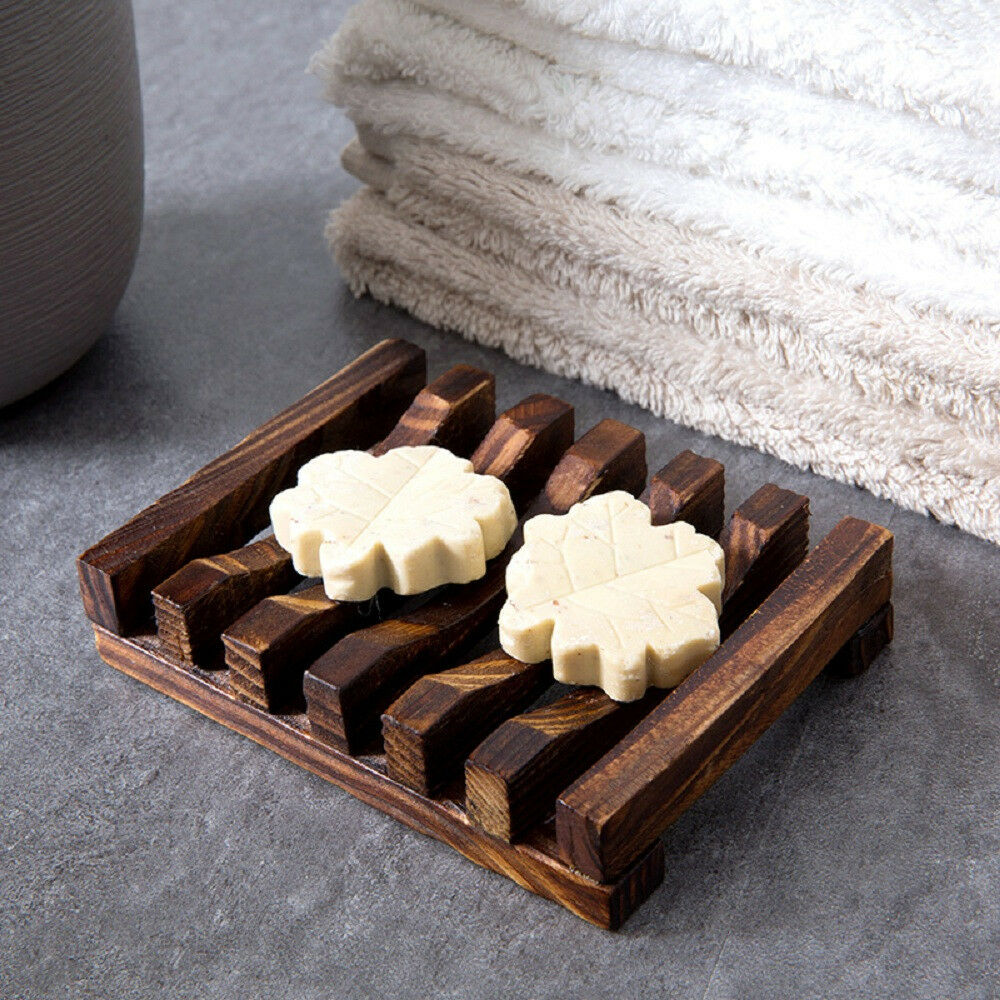 2Pcs Natural Handmade Wooden Soap Dish Soap Holder Soap Case For Bathroom Shower