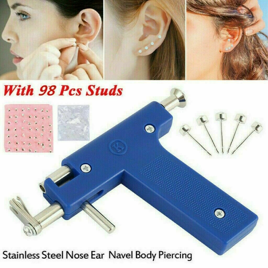 Professional Ear Nose Navel Body Piercing Gun Kit Tool with Pack Of 98 Studs AU