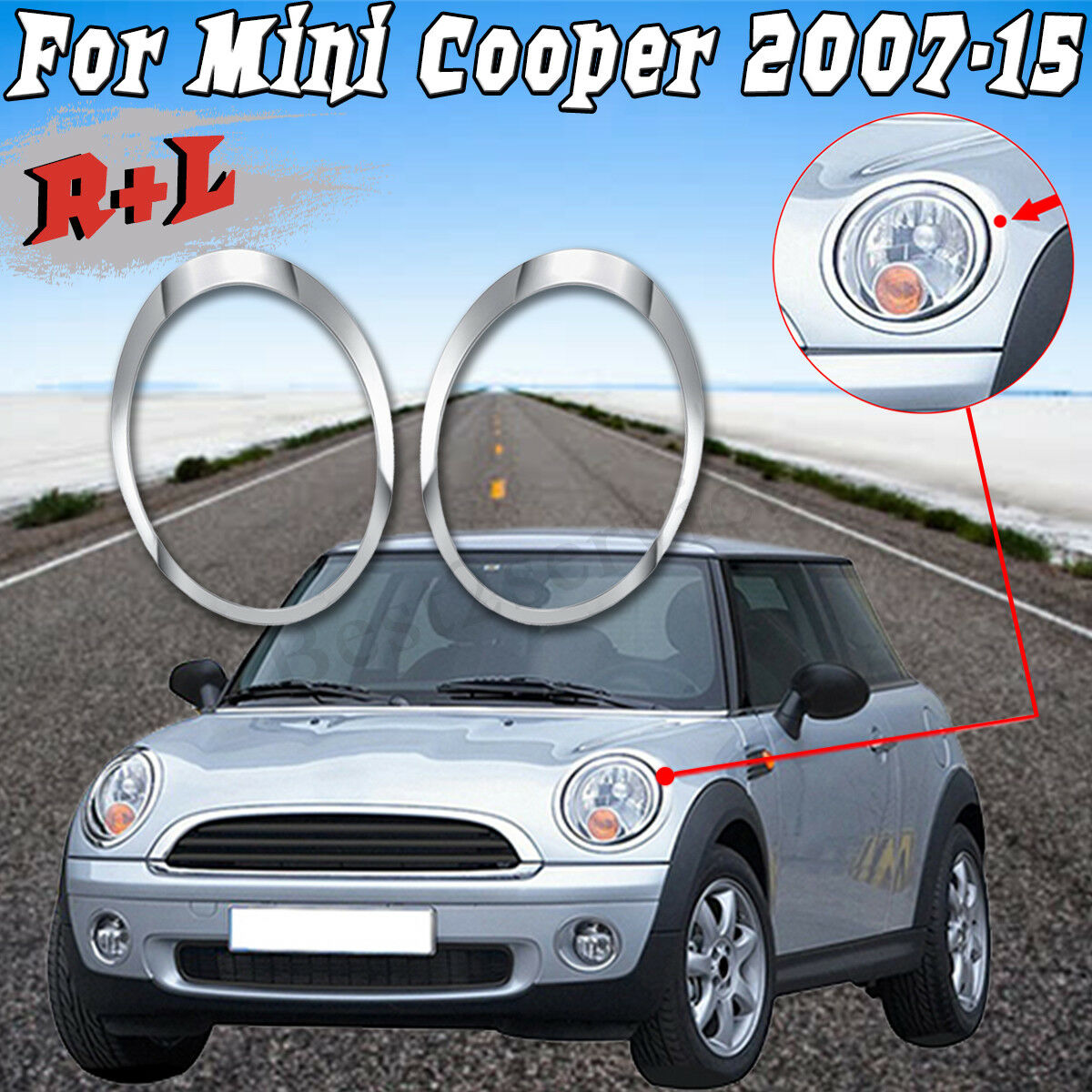 2x Left & Right Side Chrome Headlight Trim Ring For Mini Cooper 2007-2015    â—