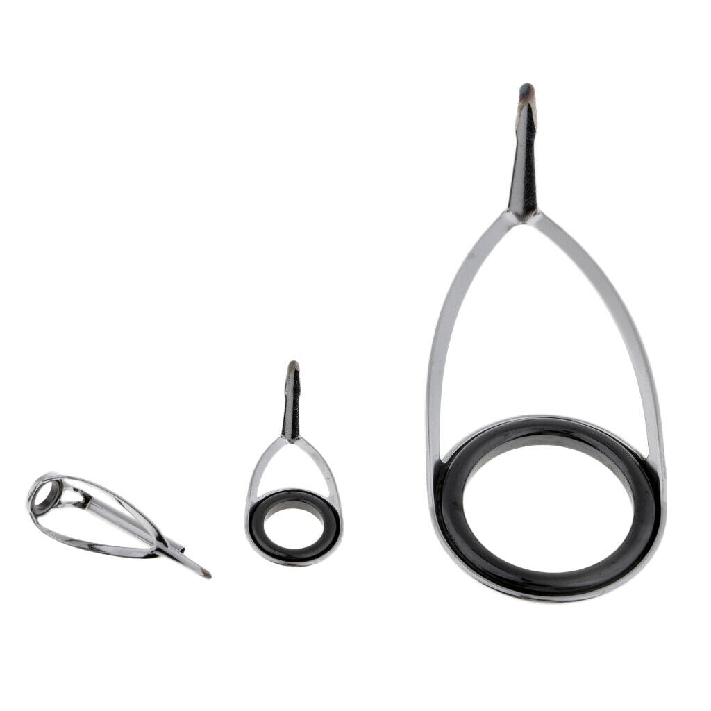 8Pcs Stainless Steel Straight Handle Fishing Rod Guide Set Rod Tip Ring Hook