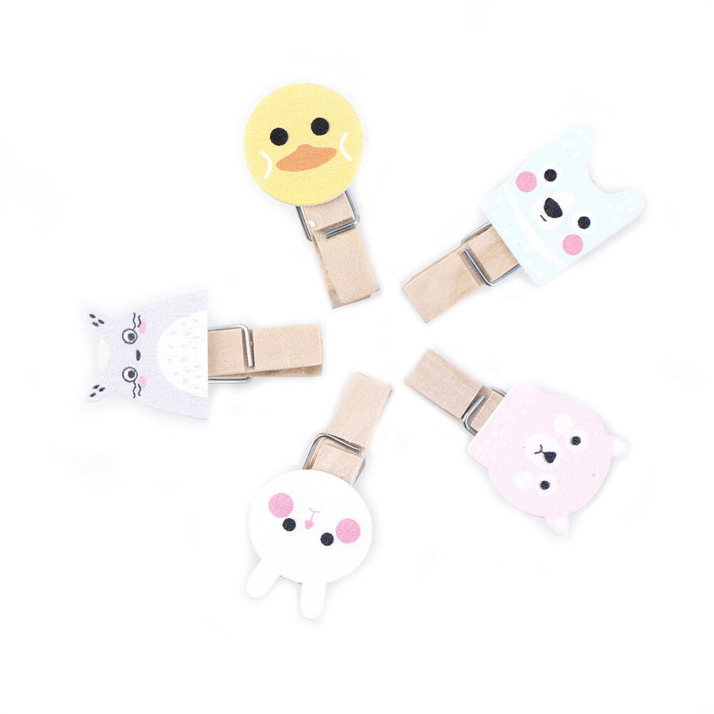 10x lovely color animal wooden clip photo paper craft diy clips with hemp XG Rf