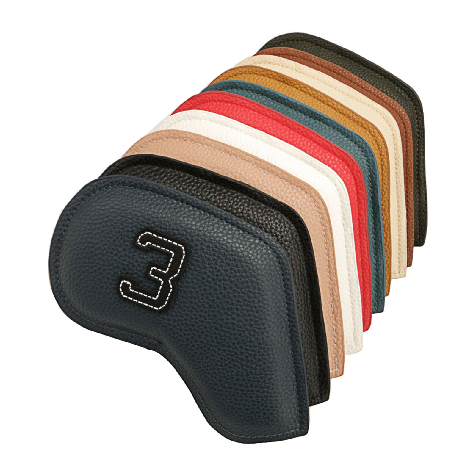 10pcs Waterproof PU Leather Golf Iron Headcover Wedges Club Head Cover Guard