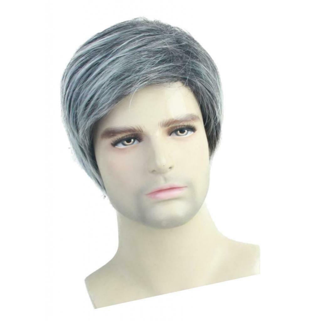 10'' Short Straight Men Grey White Side Part Synthetic Natural Looking with Wig