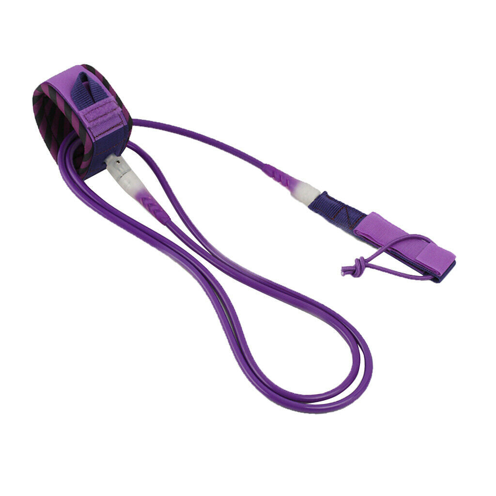 Surfboard Leash Leg Rope Double Stainless Steel Swivels Purple 8 ft