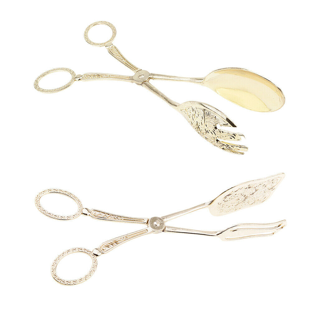 2 Pcs Zinc Alloy Food Pizza Bread Tong Kitchen Buffet Serving Clamp Golden