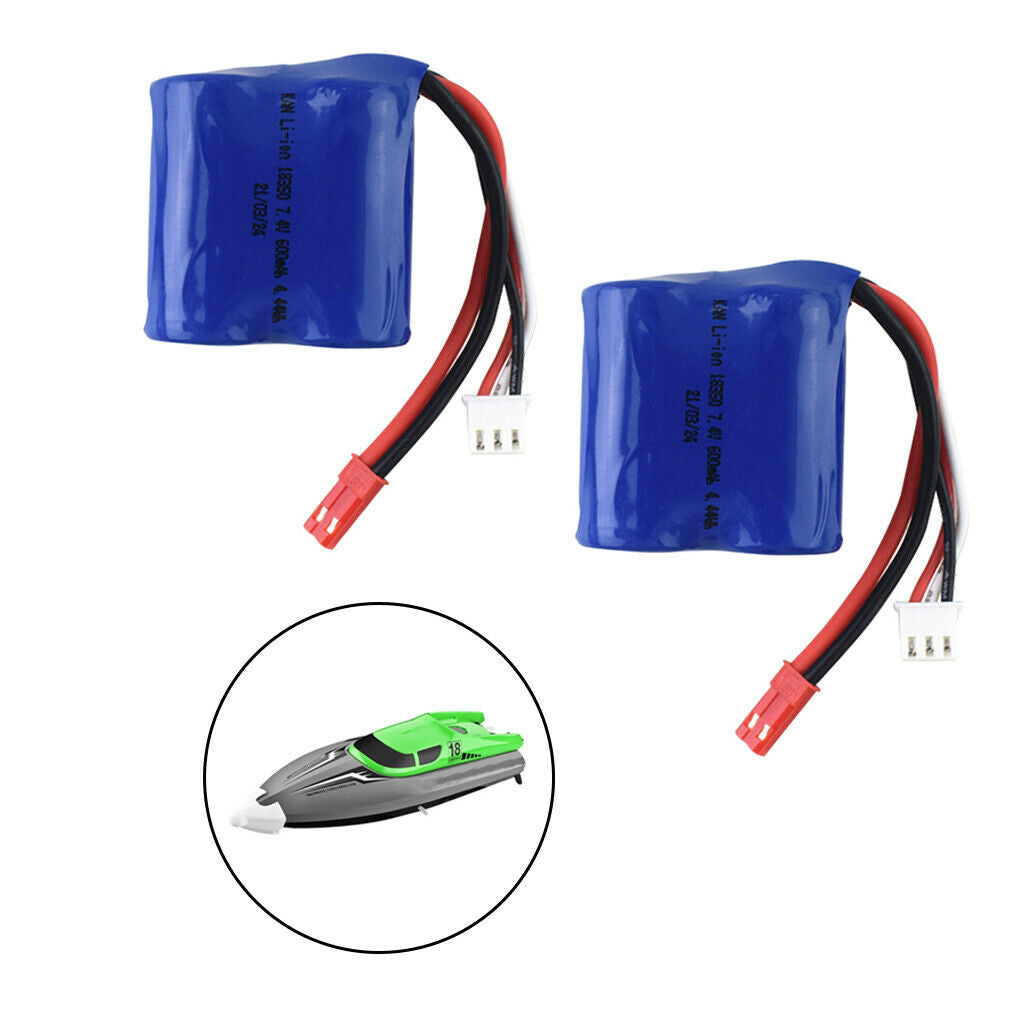 Pack of 2 RC 7.4V 600MAH Lithium Polymer Battery for EB02 RC Boat Ship /Car